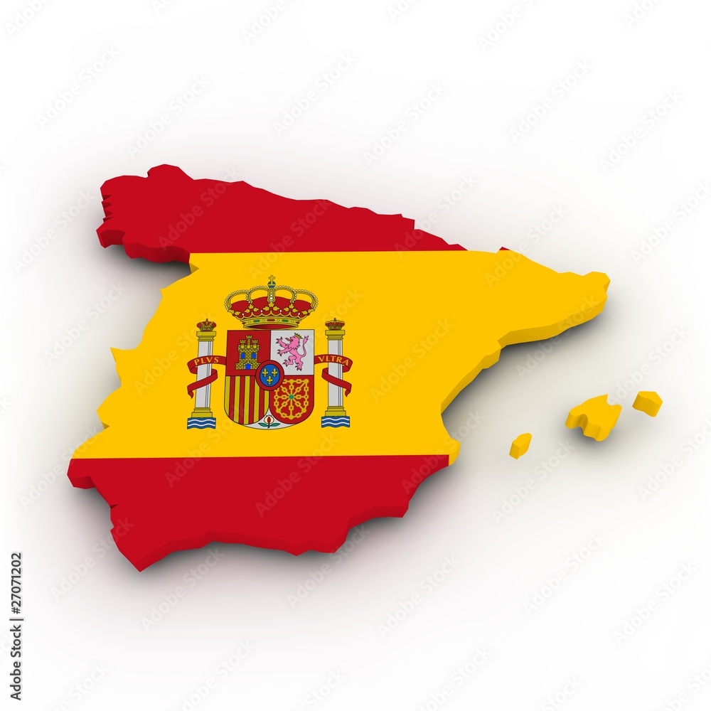 Naklejka premium Spanien Flagge auf Landkarte