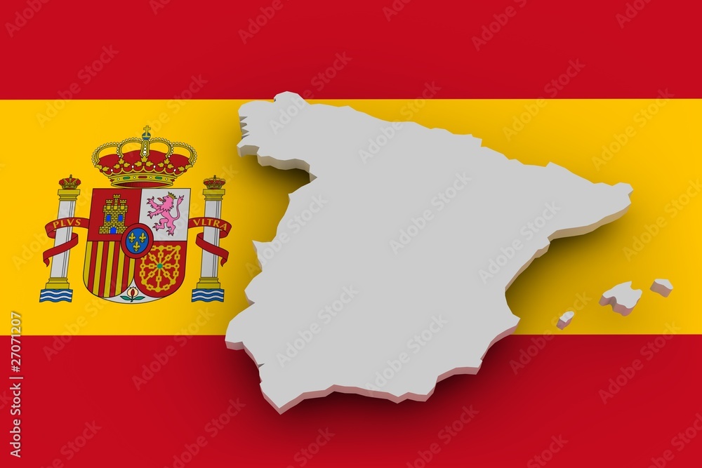 Fototapeta premium Spanien Landkarte auf Flagge