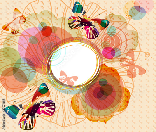 vector frame with bright butterflies and flowers