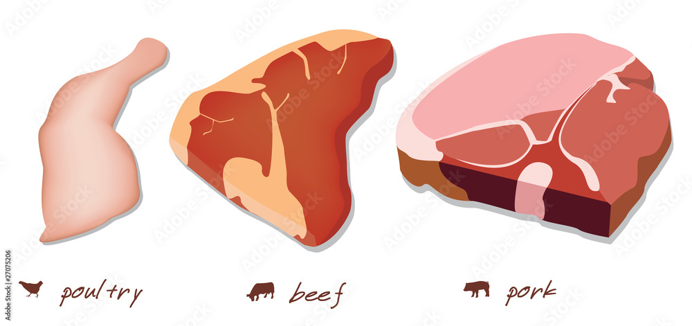 three kind of meat - poultry, beef and pork