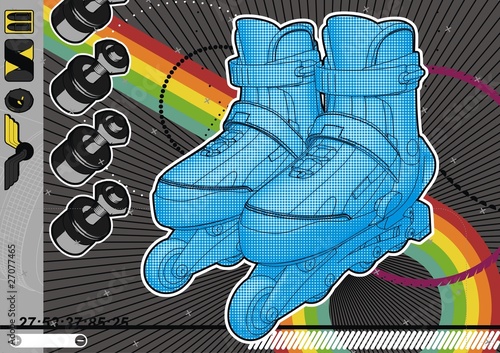 Highly detailed illustration of a pair of roller blades.