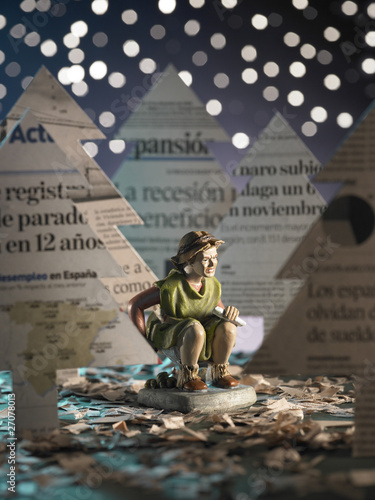 'Caganer' suffering the crisis.  Traditional figure of Nativity