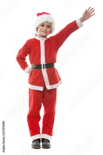 Boy dressed as Santa Claus