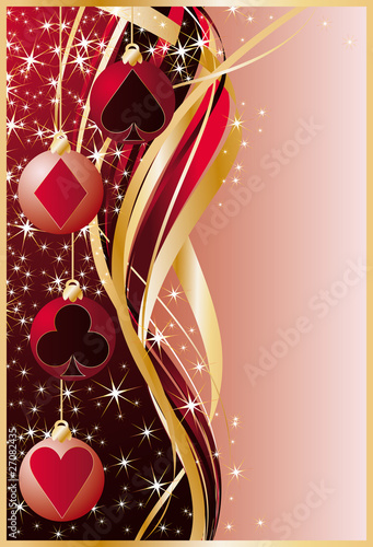 Gambling illustration with poker elements and christmas balls.
