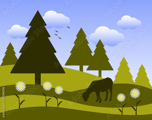 grazing goat and daisies