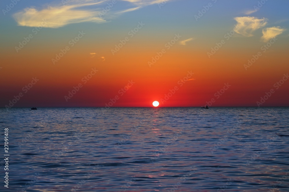 blue golden sunrise seascape sea ocean red sky