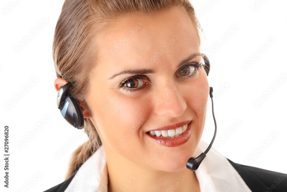 smiling modern business woman with garniture isolated on white. smiling modern business woman with garniture isolated on white.