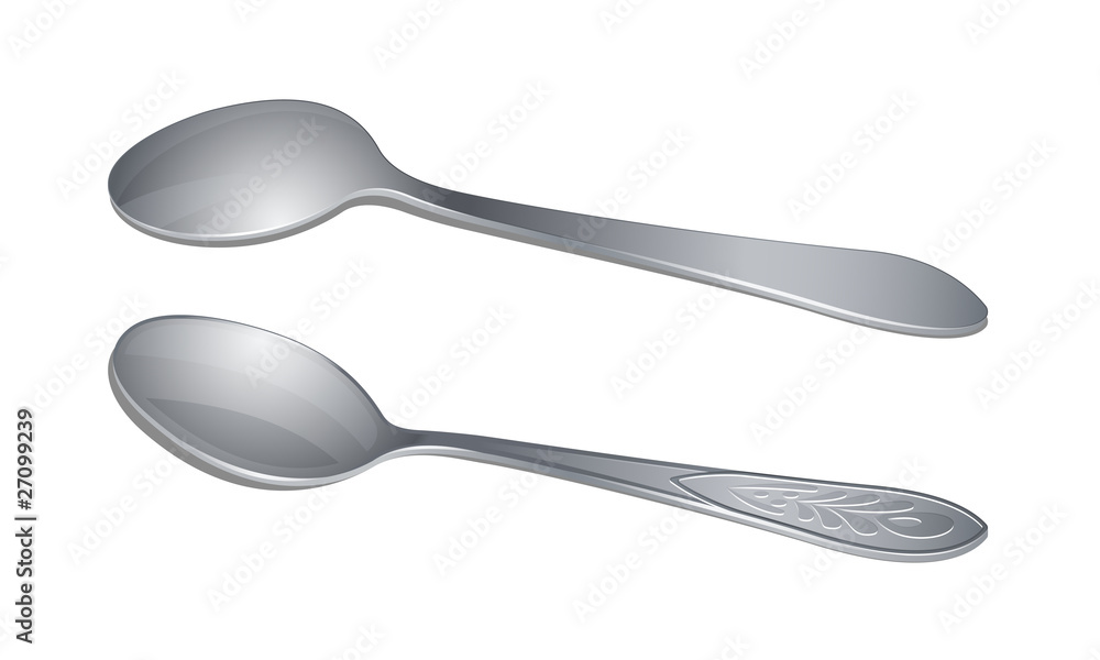 Pair of teaspoons from above and bottom views Pair of teaspoons from above and bottom views
