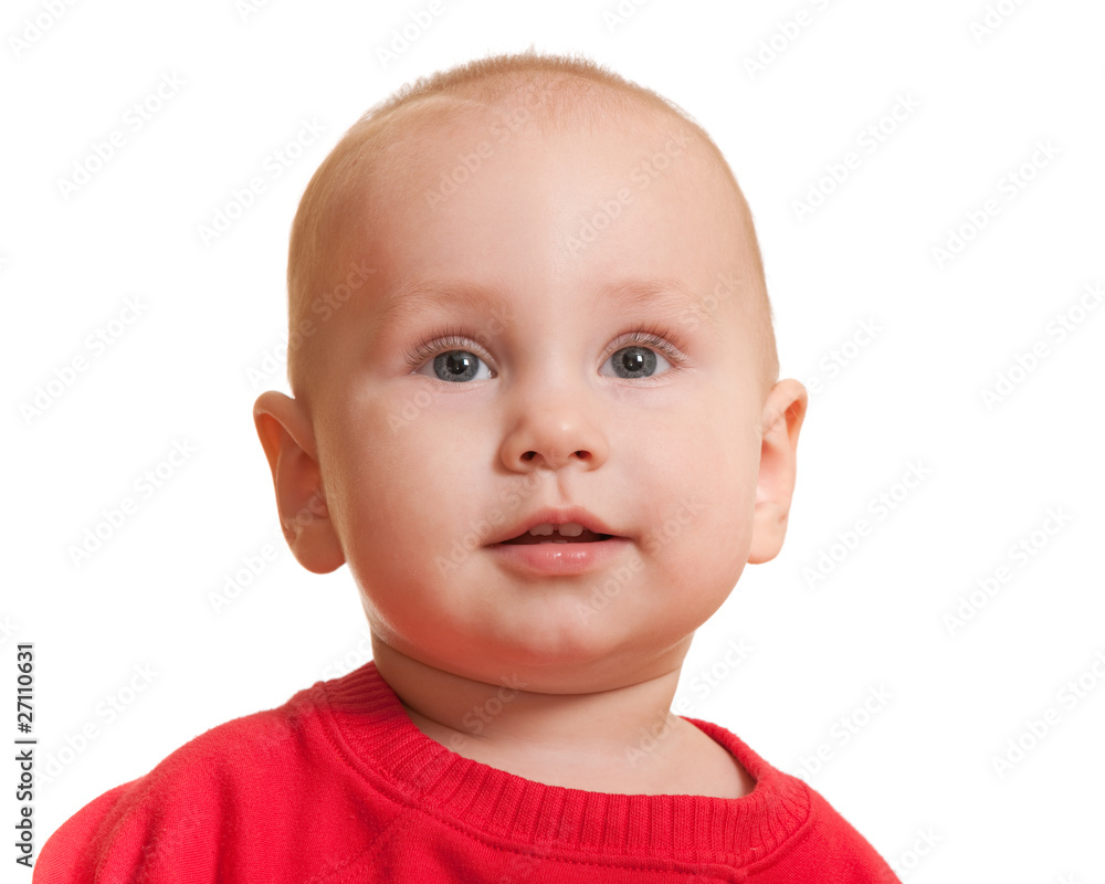 Isolated potrait of a little toddler in red Isolated potrait of a little toddler in red