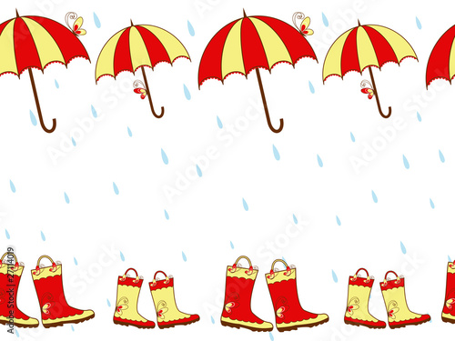 Illustration cute rain boots and umbrella seamless pattern