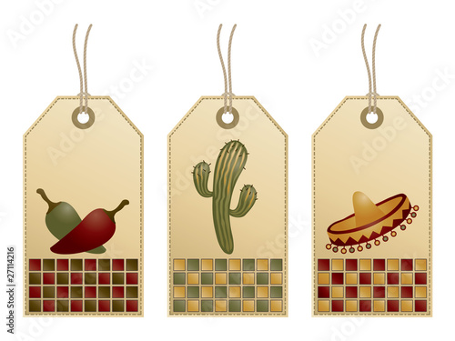mexican gift tags vector green red gold chili pepper cactus sombrero clipart isolated on white
