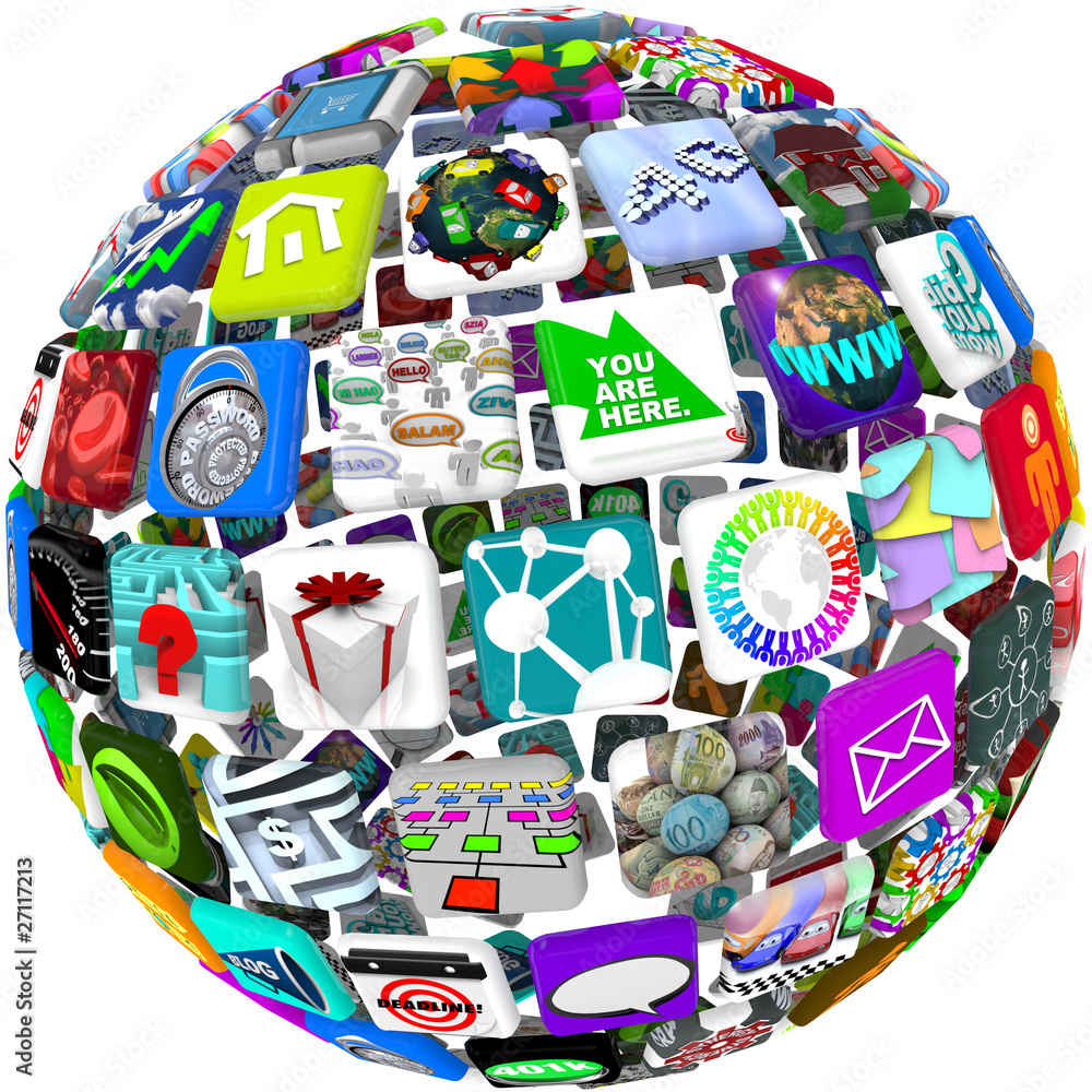 Obraz premium App Icons in a Sphere Pattern