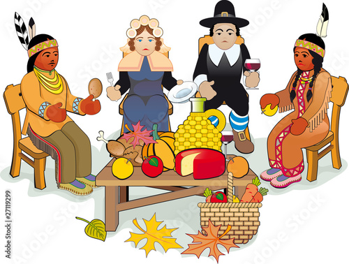 Thanksgiving Pilgrims and Indian Couple