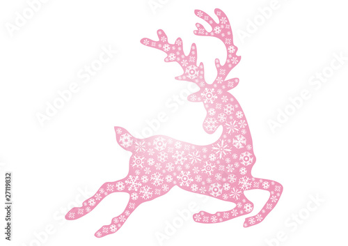 jumping pink reindeer on a white background