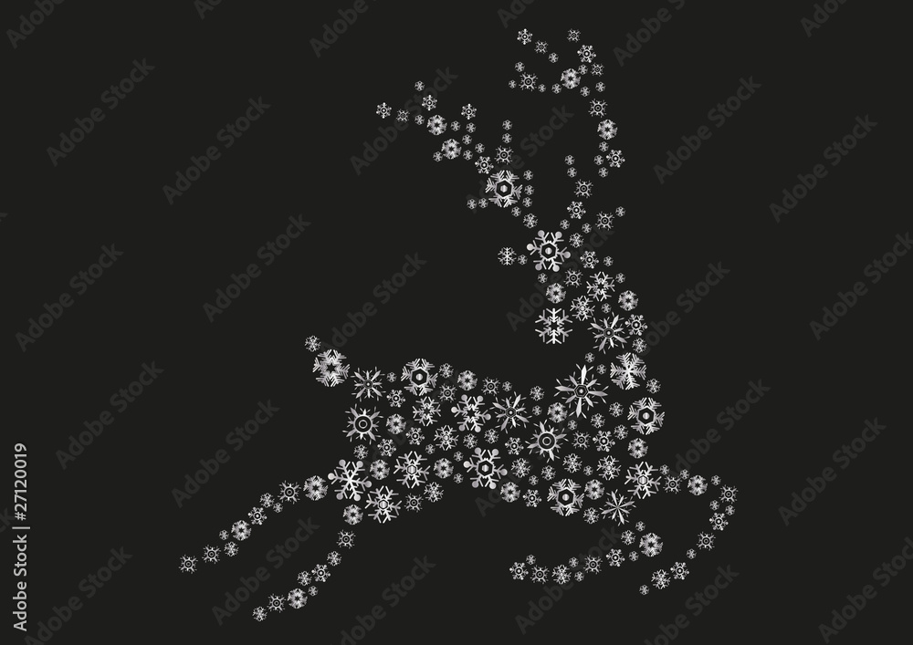 jumping silver reindeer on a black background