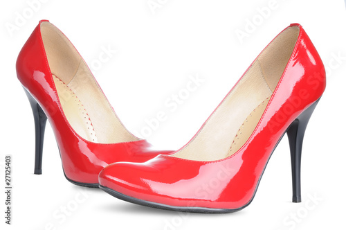 Red female shoes high heels isolated on white background