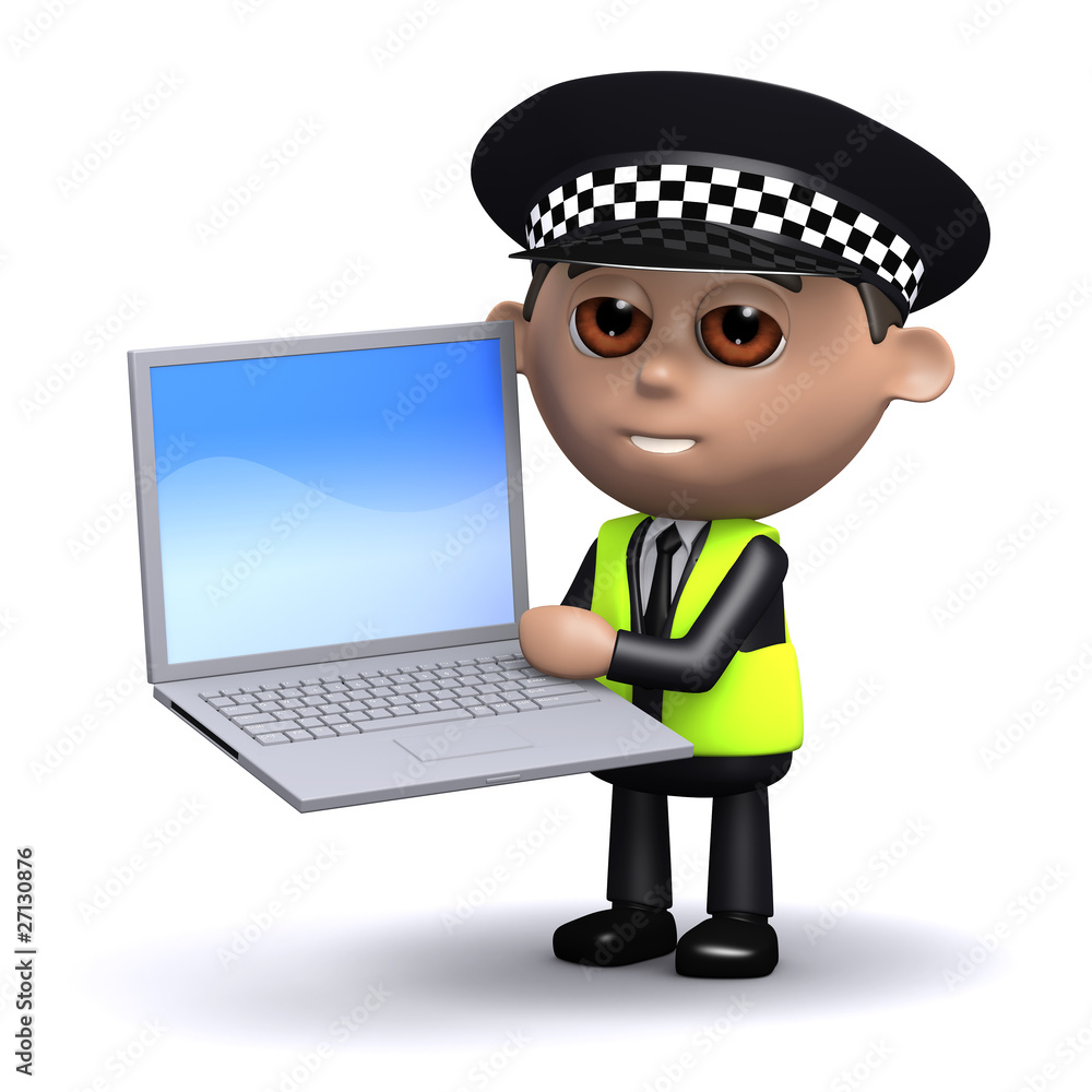 3d Police officer checks the database