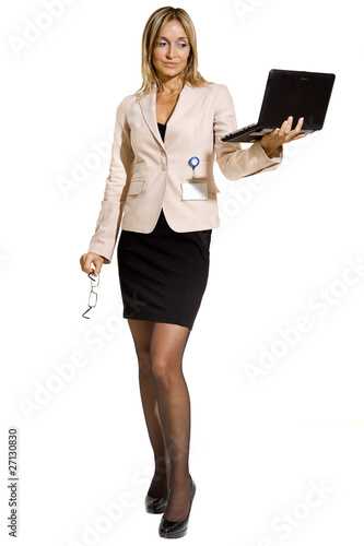 woman holding laptop