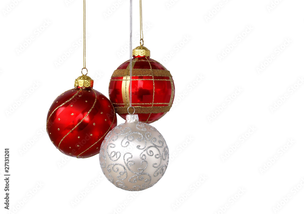 Three decoration balls, isolated on white background