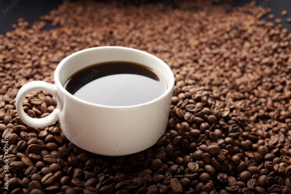 coffee beans with white cup coffee beans with white cup