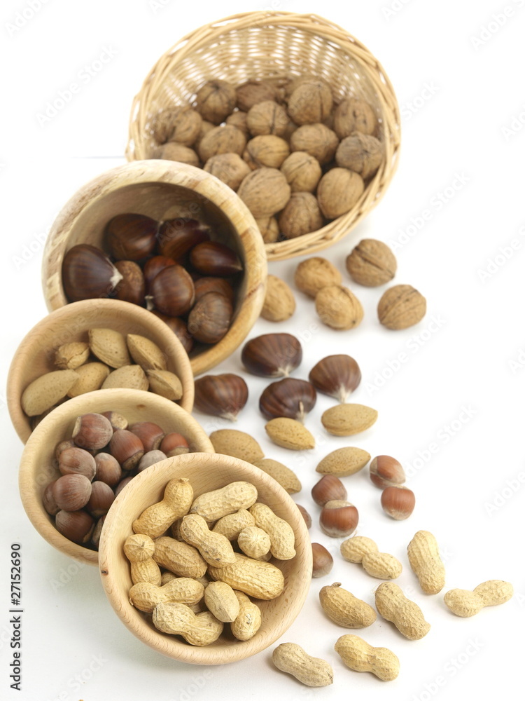 Nuts in the wooden basket Nuts in the wooden basket