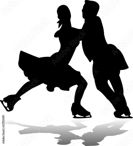 figure skatin silhouette with reflection - vector