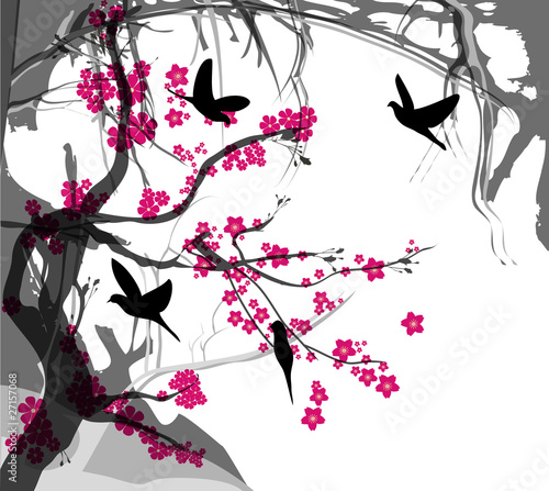 Cherry tree with birds