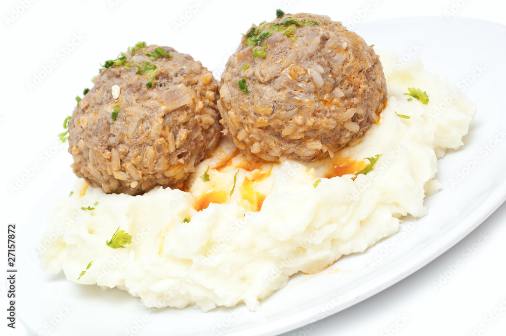 mashed potatoes and meatballs isolated mashed potatoes and meatballs isolated