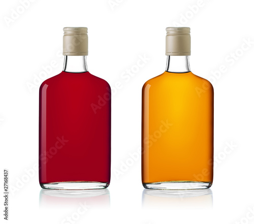 Set of brandy bottles isolated on white background