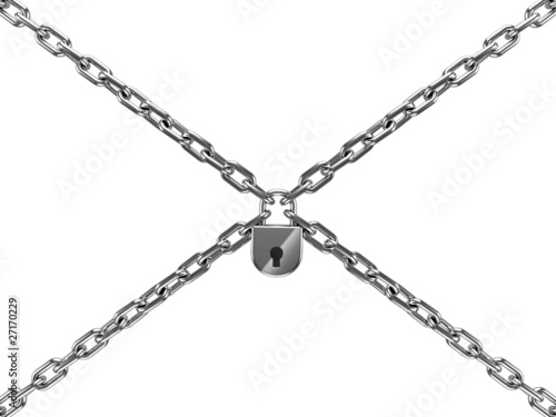 chains with lock isolated on white background