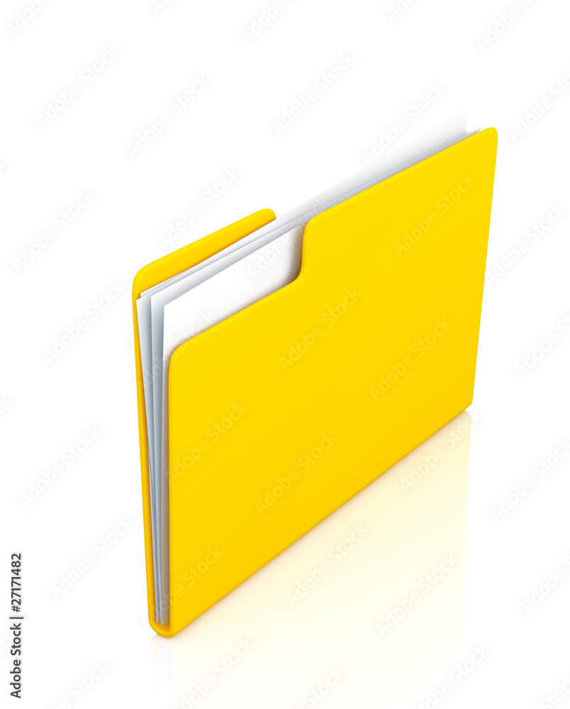 Bright yellow folder with papers on a white background Bright yellow folder with papers on a white background