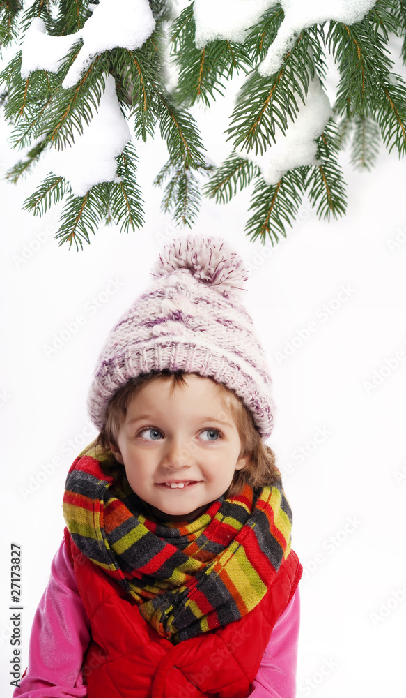 little girl and winter tree little girl and winter tree