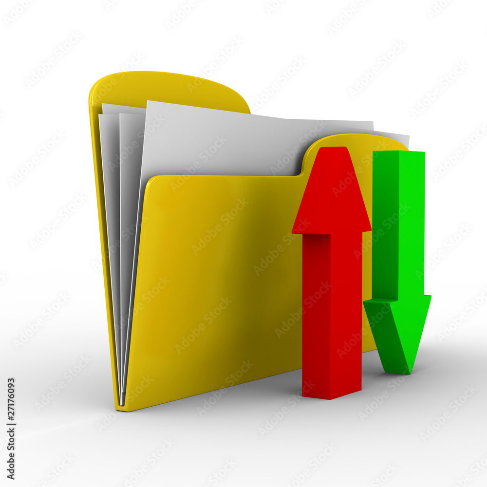 Yellow computer folder on white background. Isolated 3d image