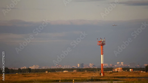 Airbus A-320 jet plane landing, Tolmachevo airport, Novosibirsk photo