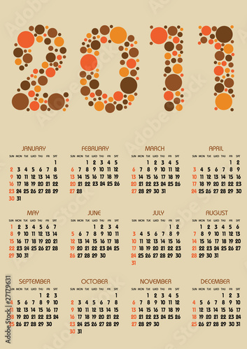 vertical calendar 2011 year with retro dots theme