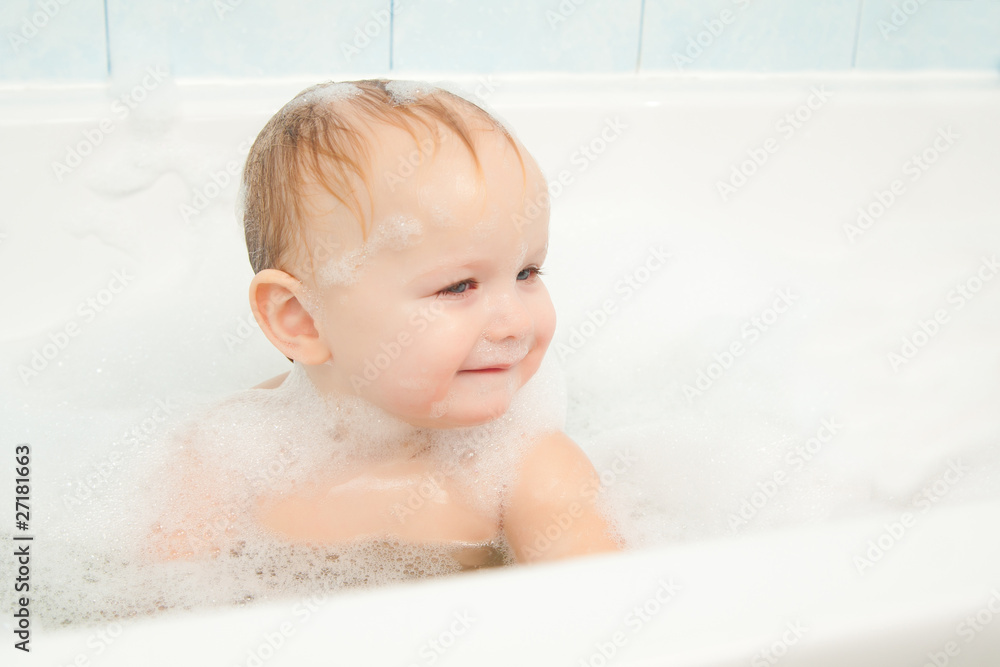 cute adorable baby play with foam in bath cute adorable baby play with foam in bath