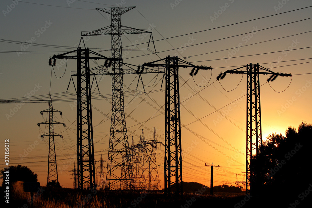 high voltage power electric line and transmission tower
