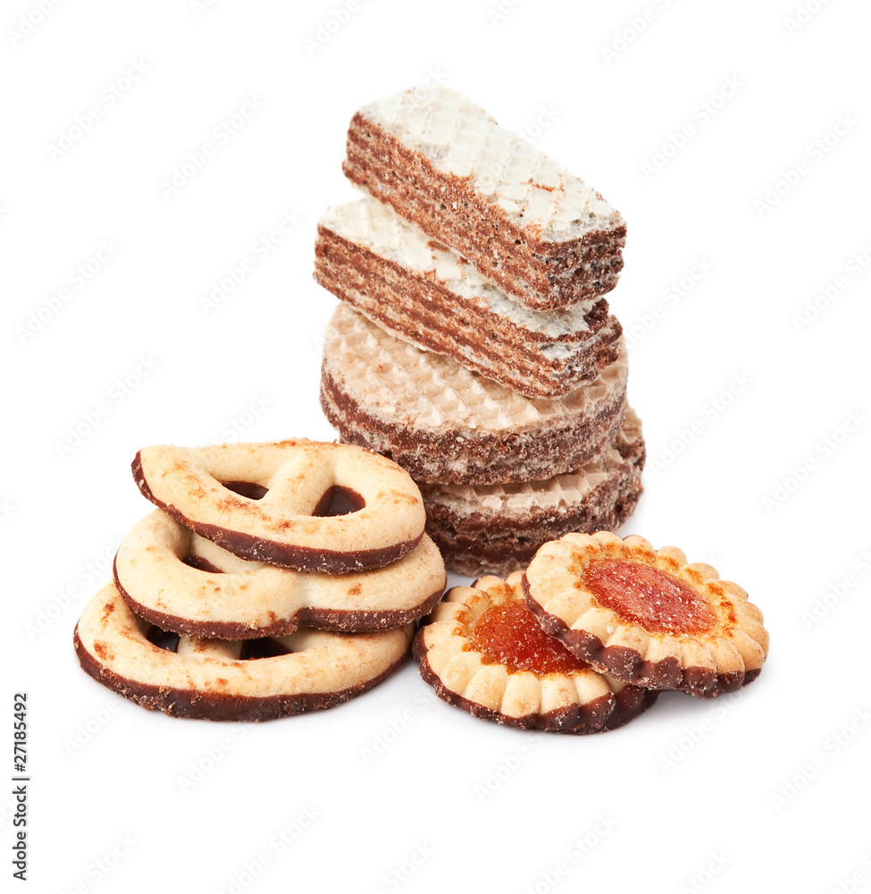 biscuits and waffles isolated on a white background.