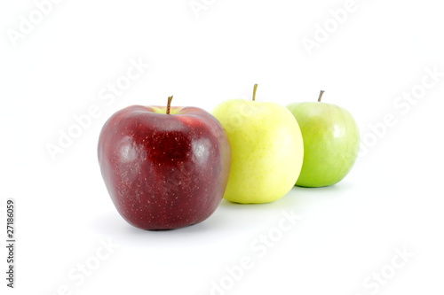 Three apples on a white background