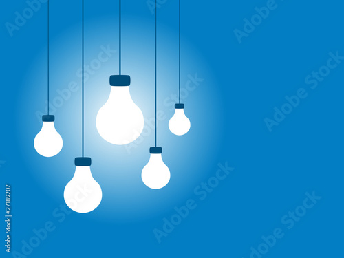 Hanging Lightbulbs on a Blue Background (Vector)