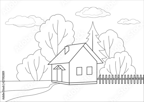 Small house on a wood edge, contours