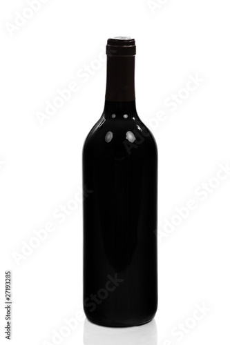 Black wine bottle isolated on white background, studio shot