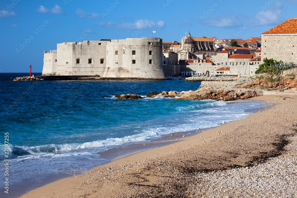 Beach and Sea on the Adriatic Sea in Dubrovnik in Croatia