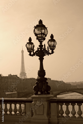 Vintage lamppost on the bridge of Alexandre III (Paris, France).
