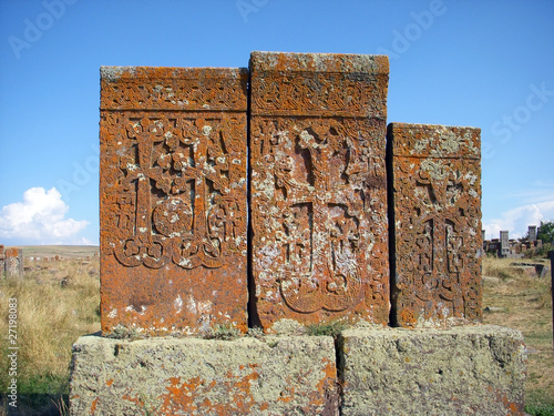 Khachkars in Noratus, Armenia photo