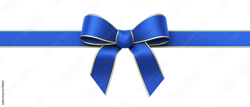 Fototapeta premium Blue silk ribbon with golden edges panorama