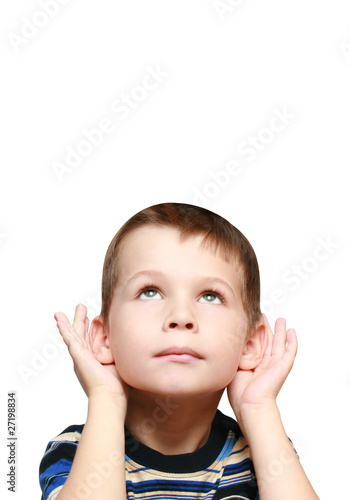 child looks up and listen
