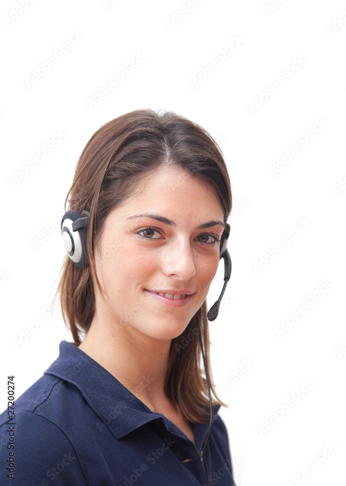 Call center girl smiling isolated on white Call center girl smiling isolated on white