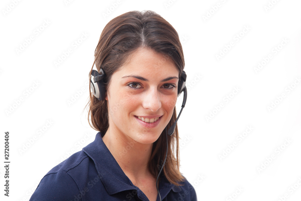 Call center girl smiling isolated on white Call center girl smiling isolated on white