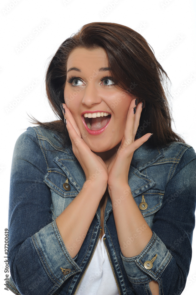 Expressions. Happy smiling casual woman having surprised. isolat Expressions. Happy smiling casual woman having surprised. isolat
